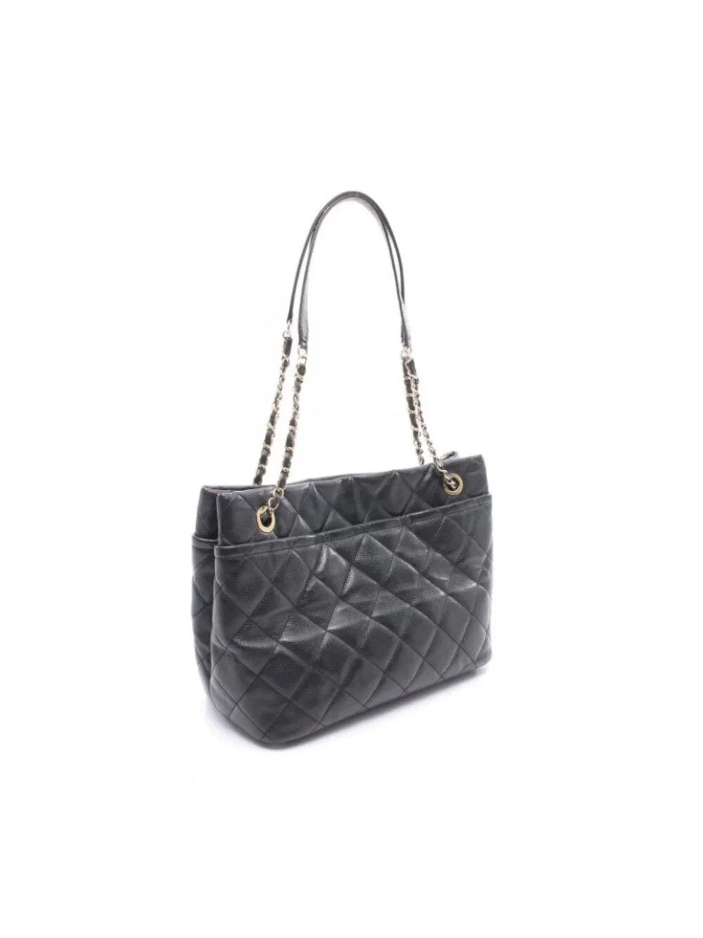 Chanel Tote Quilted CC Logo Black Caviar Leather CC Chain